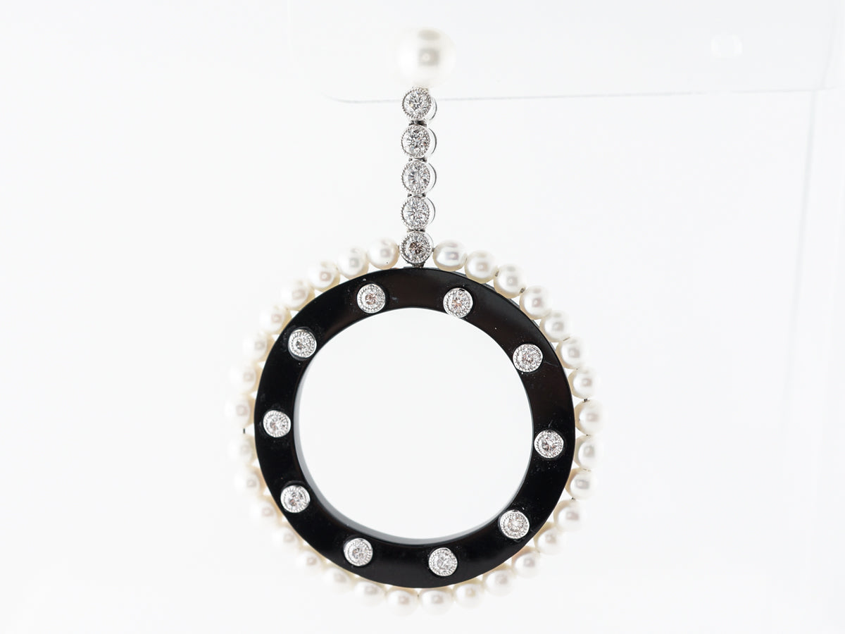 Onyx & Diamond Earrings w/ Pearls in Platinum