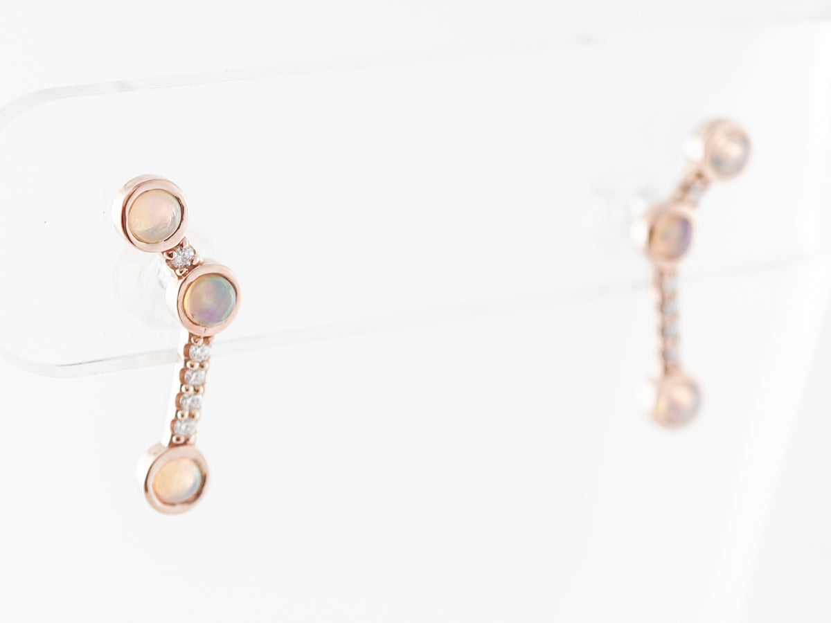 Rose Gold Earrings w/ Opal & Diamonds