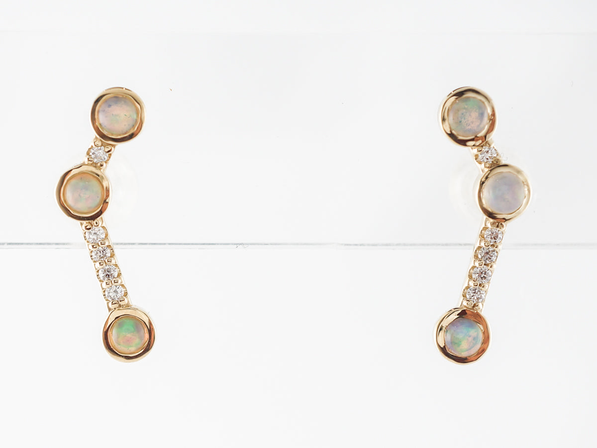 Opal & Diamond Climber Earrings in Yellow Gold