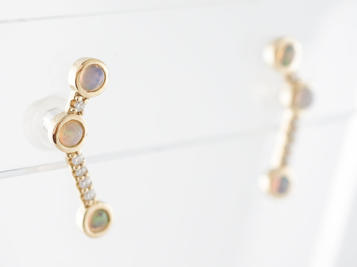 Opal & Diamond Climber Earrings in Yellow Gold