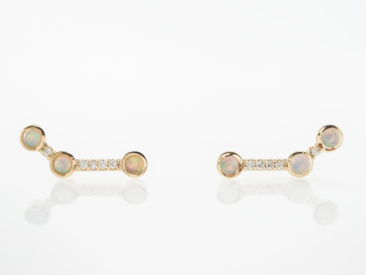 Opal & Diamond Climber Earrings in Yellow Gold