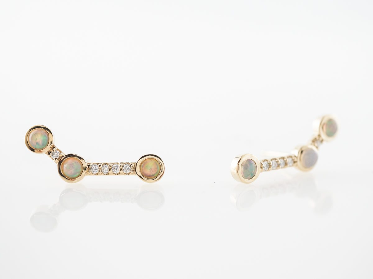 Opal & Diamond Climber Earrings in Yellow Gold