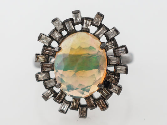 Opal & Diamond Halo Cocktail Ring in Sterling Silver