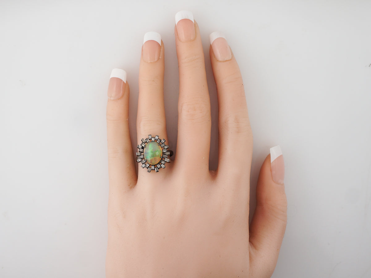 Opal & Diamond Halo Cocktail Ring in Sterling Silver