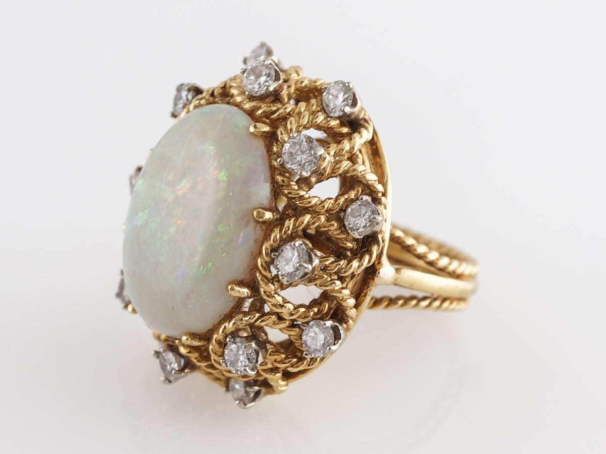 Opal Mid-Century Convertible Ring 18k Yellow Gold