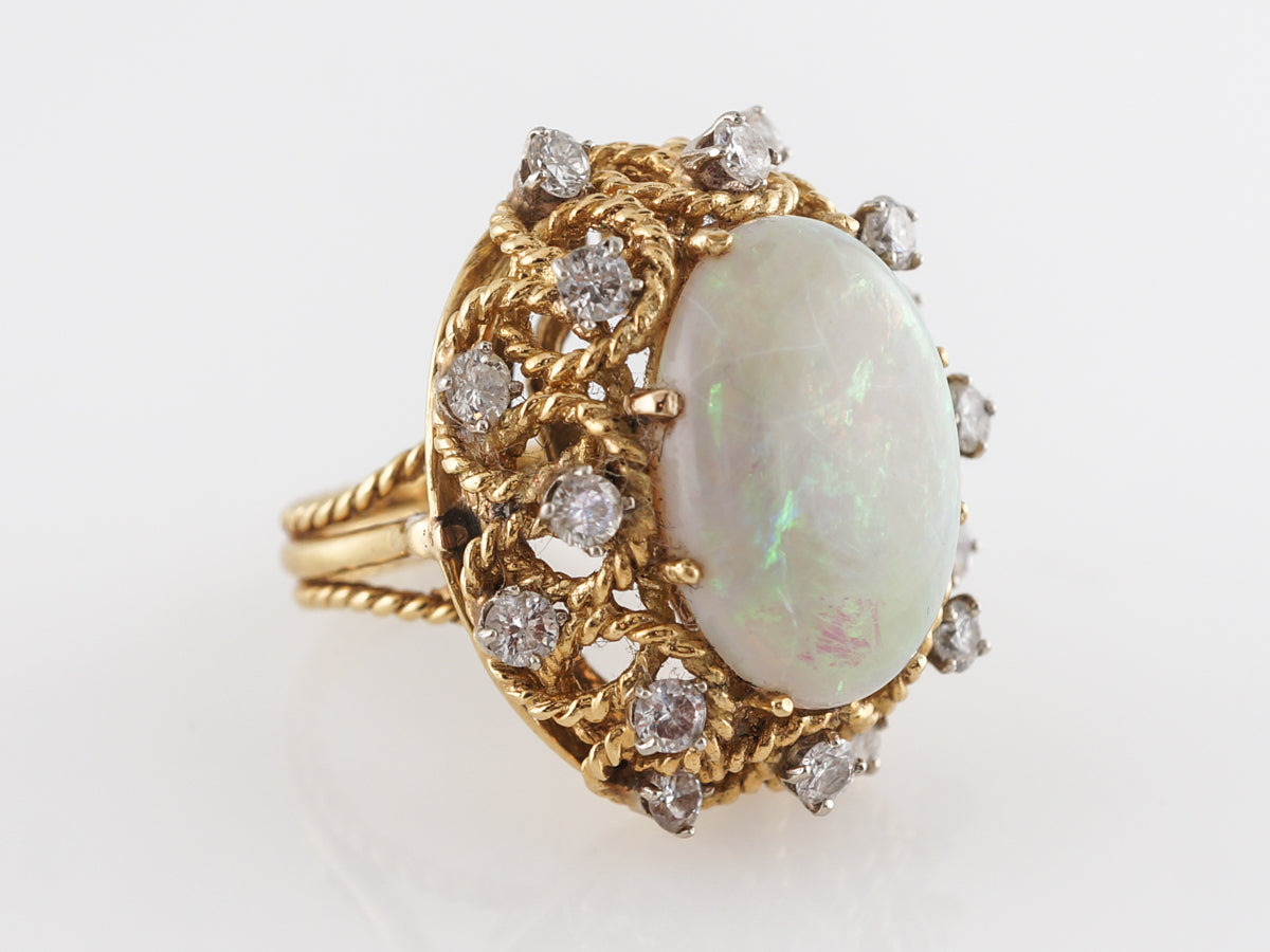 Opal Mid-Century Convertible Ring 18k Yellow Gold