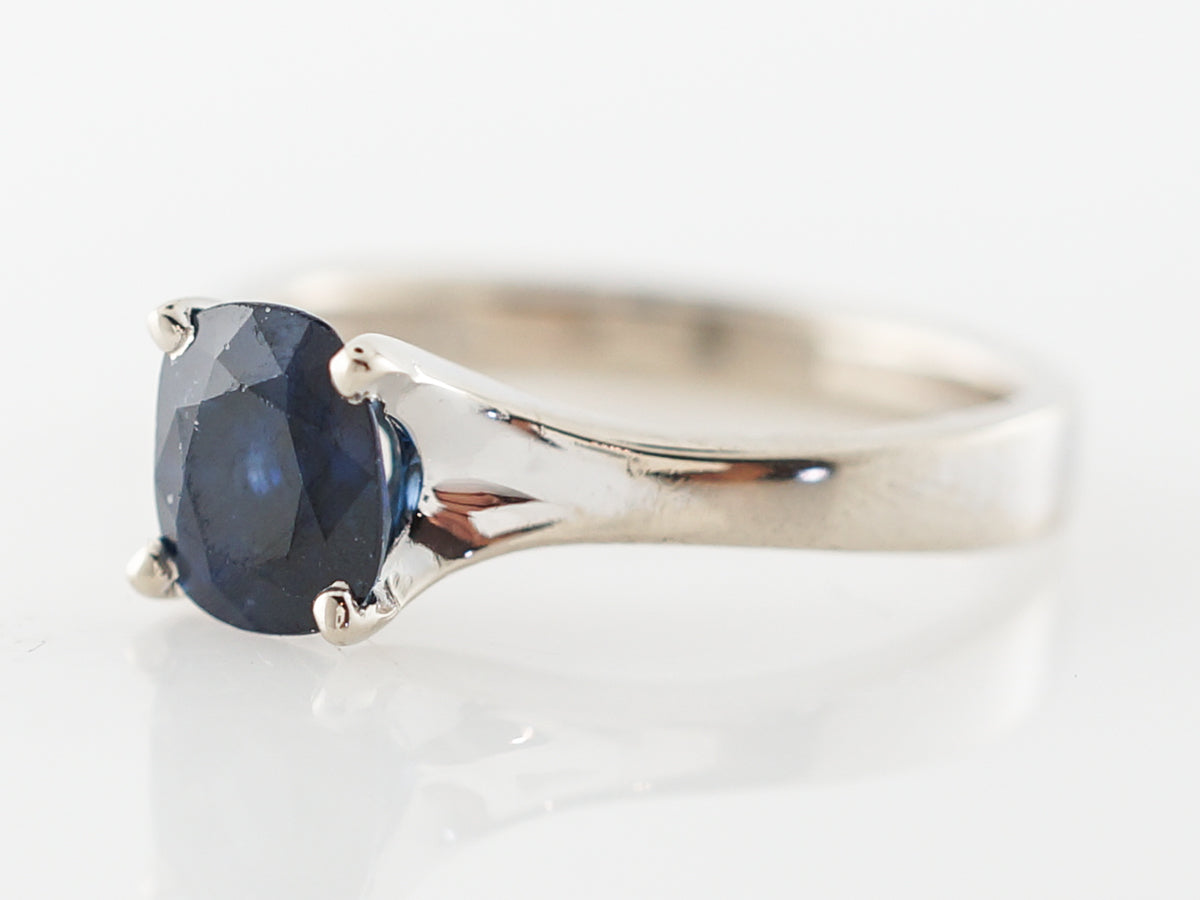 Oval Sapphire Solitaire Engagement Ring in White Gold