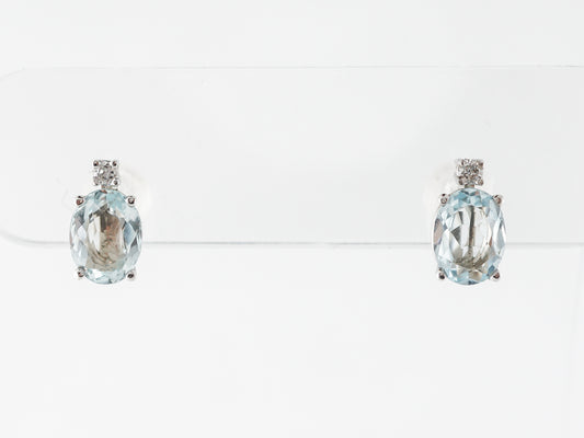 Aquamarine Earring Studs w/ Diamonds in White Gold