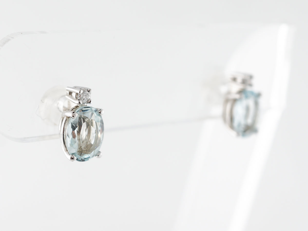 Aquamarine Earring Studs w/ Diamonds in White Gold