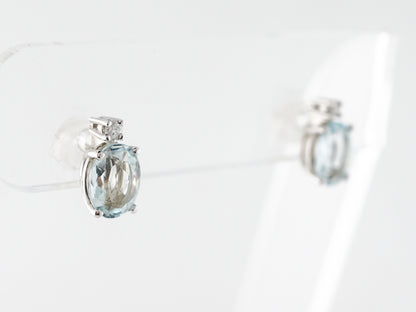 Aquamarine Earring Studs w/ Diamonds in White Gold