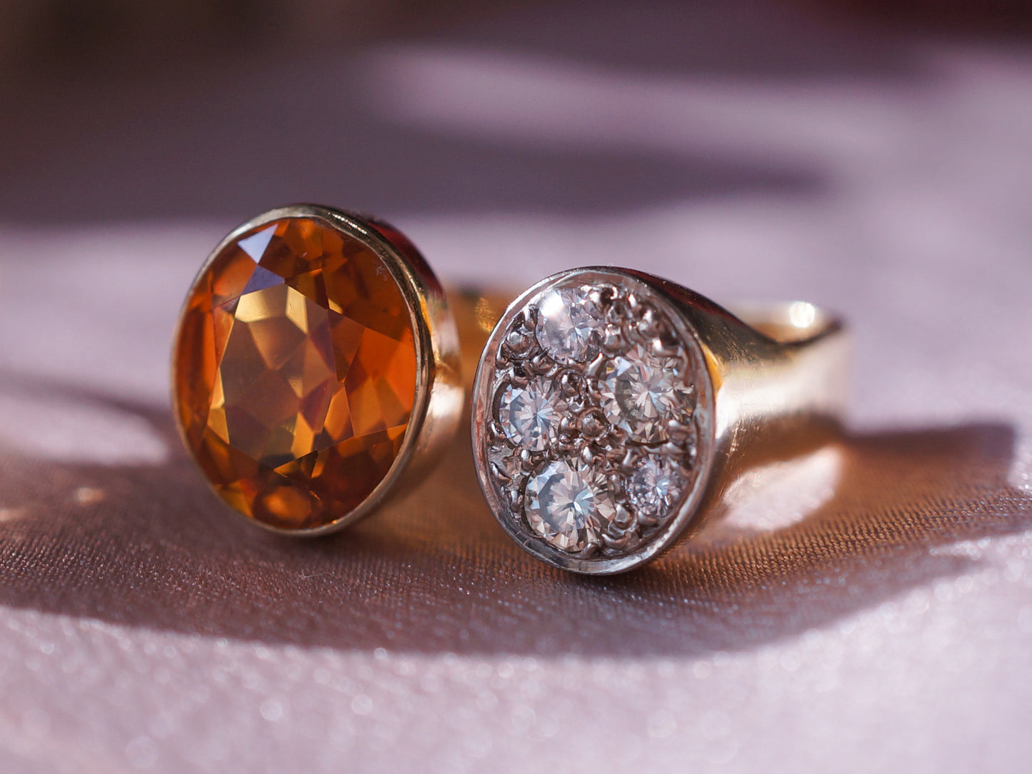 Oval Citrine w/ Pave Diamond Ring in 18k Yellow Gold
