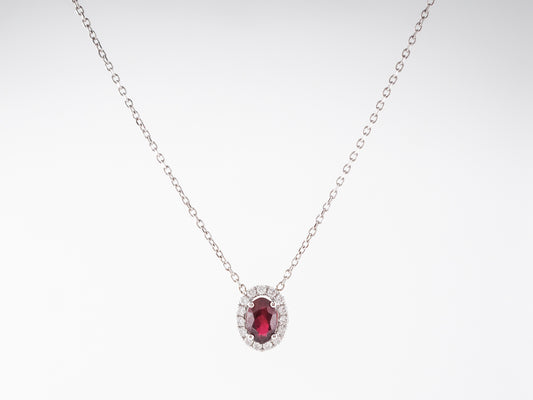 Oval Cut Ruby & Diamond Necklace in 14k White Gold