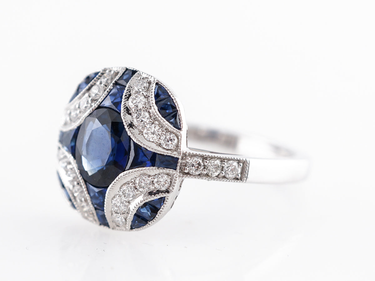 Oval Cut Sapphire Cocktail Ring w/ Diamonds in Platinum