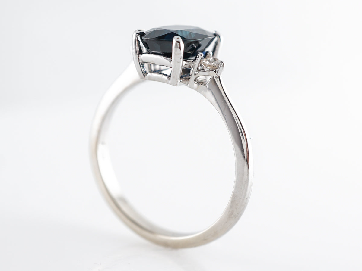 Solitaire Oval Sapphire & Diamond Engagement Ring in White Gold