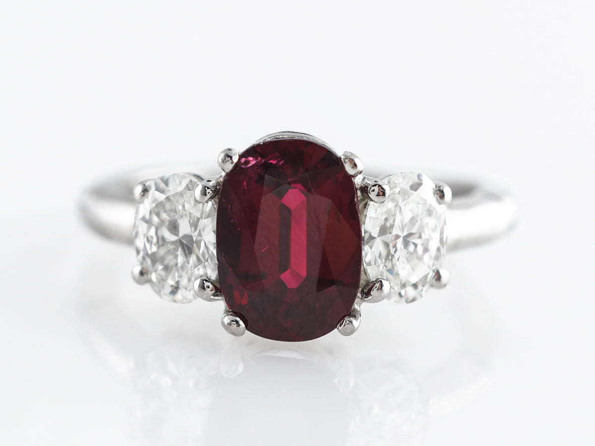 Three Stone Ruby & Diamond Engagement Ring in Platinum