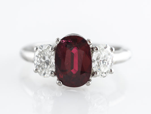 Three Stone Ruby & Diamond Engagement Ring in Platinum