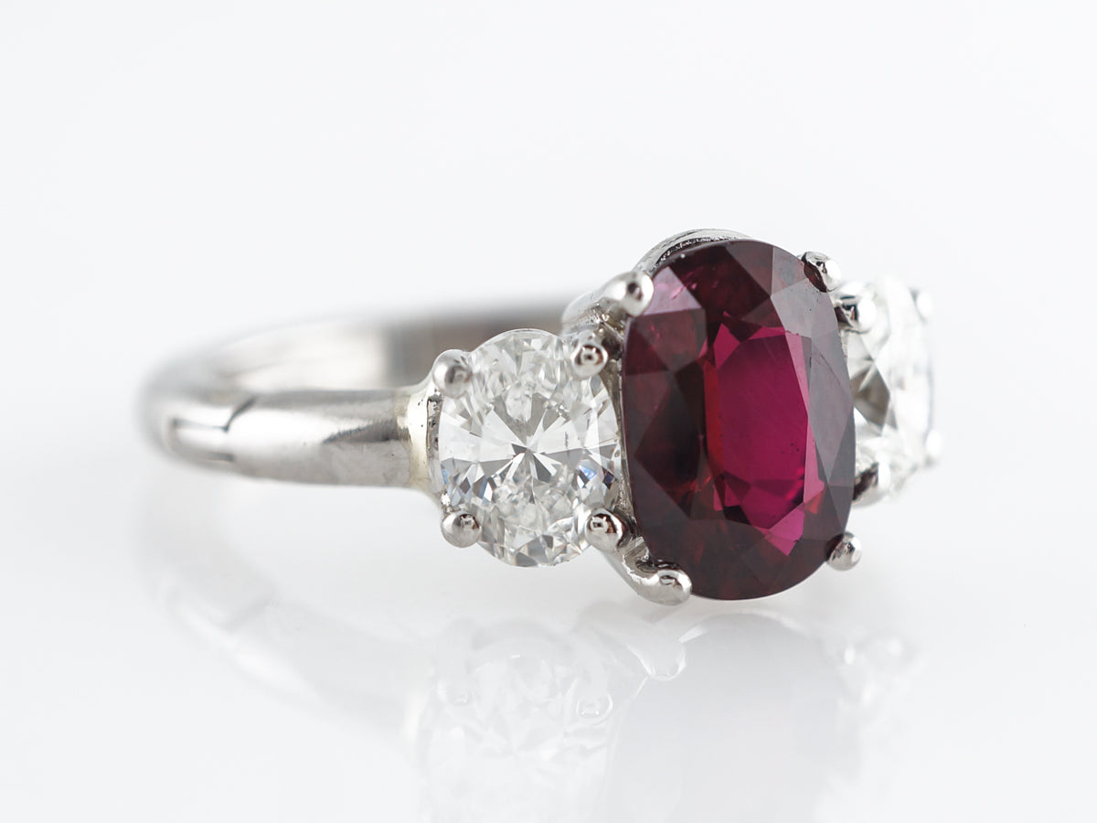Three Stone Ruby & Diamond Engagement Ring in Platinum