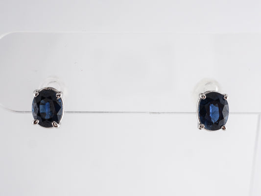 Oval Cut Sapphire Earring Studs 14K White Gold