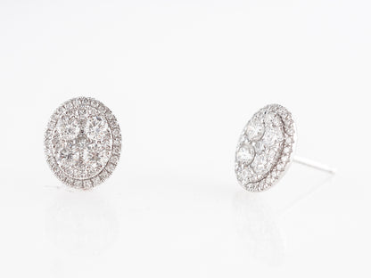 Oval Pave Diamond Cluster Earrings 14K White Gold