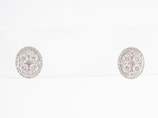 Oval Pave Diamond Cluster Earrings 14K White Gold