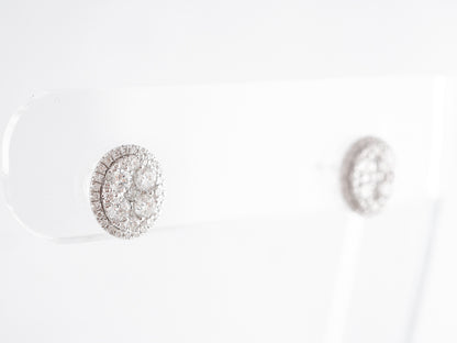 Oval Pave Diamond Cluster Earrings 14K White Gold