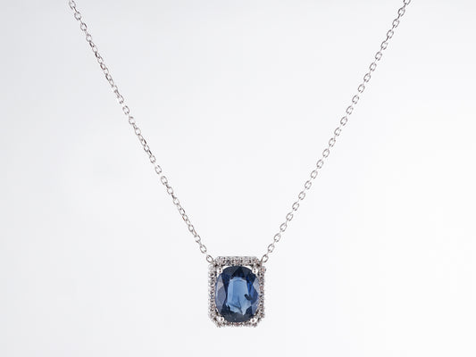 Sapphire & Diamond Halo Pendant in 14k White Gold