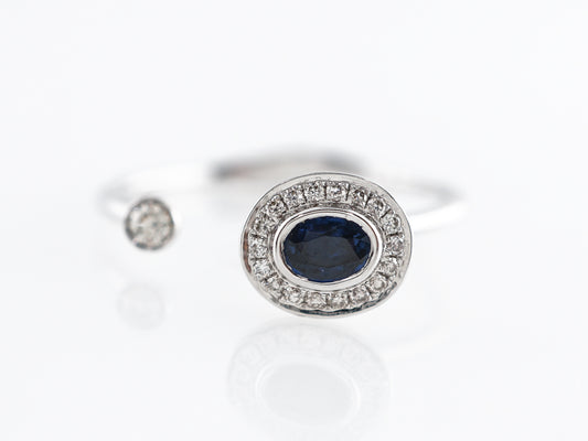 Open Oval Sapphire & Diamond Ring in 18k White Gold