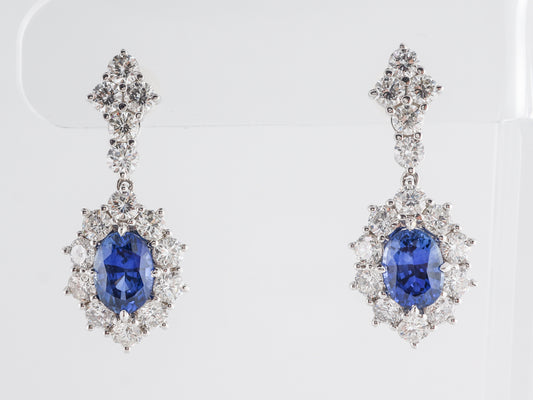 Oval Sapphire w/ Round Diamond Cluster Earrings