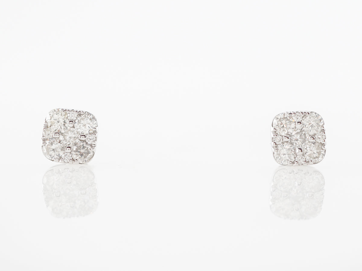 Diamond Stud Cluster Earrings in 14k White Gold