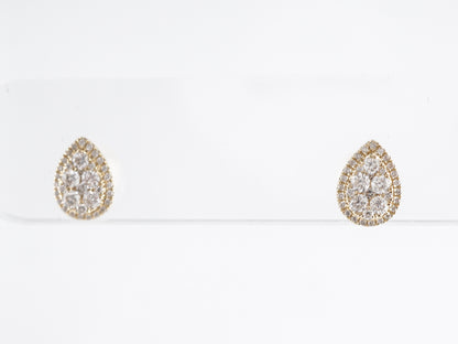 Stud Pear Shaped Earrings w/ Diamonds 14K Yellow Gold