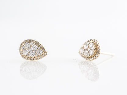 Stud Pear Shaped Earrings w/ Diamonds 14K Yellow Gold