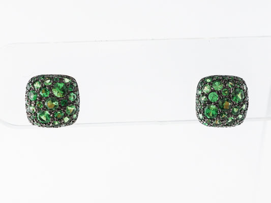 1.18 Tsavorite Garnet Pave Cluster Earring Studs in 14k Yellow Gold