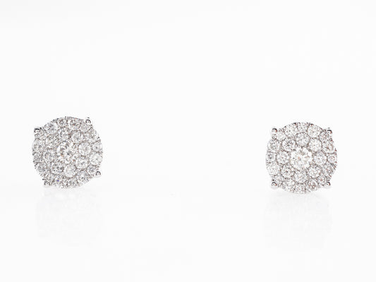 Pave Cluster Earring Studs in 14k White Gold