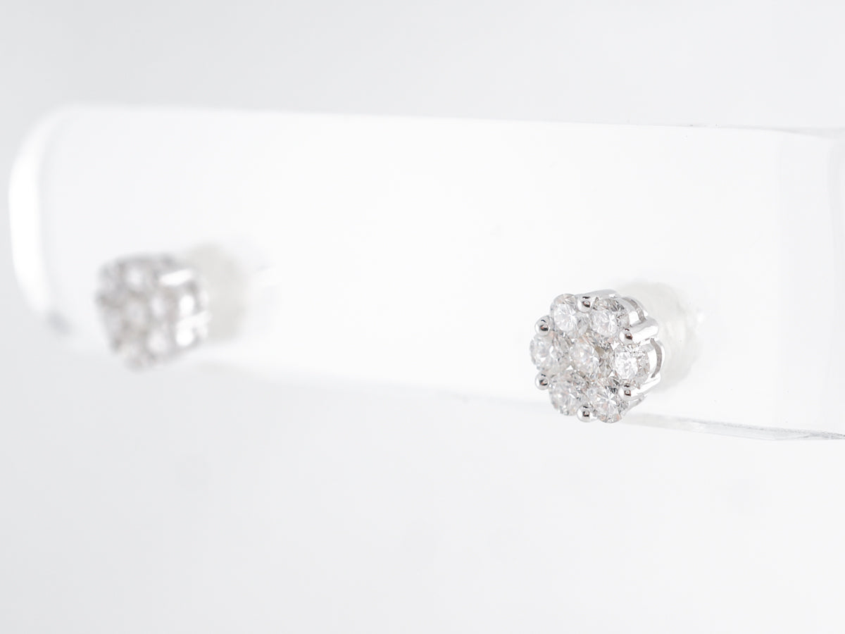 Cluster Pave Earring Studs w/ Round Brilliant DiamondsComposition: 14 Karat White Gold Total Diamond Weight: .76ct Total Gram Weight: .08 g Inscription: 14k
      