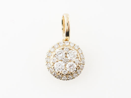 Pave Diamond Disk Pendant in 14k Yellow Gold
