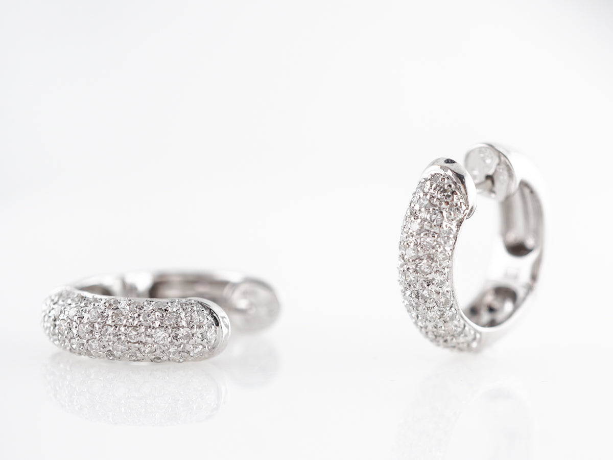 Pave Diamond Hoop Earrings in 14k White Gold