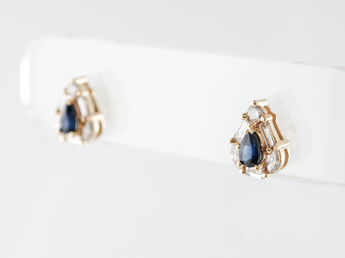 Pear Cut Sapphire & Diamond Earrings in 14k Yellow Gold