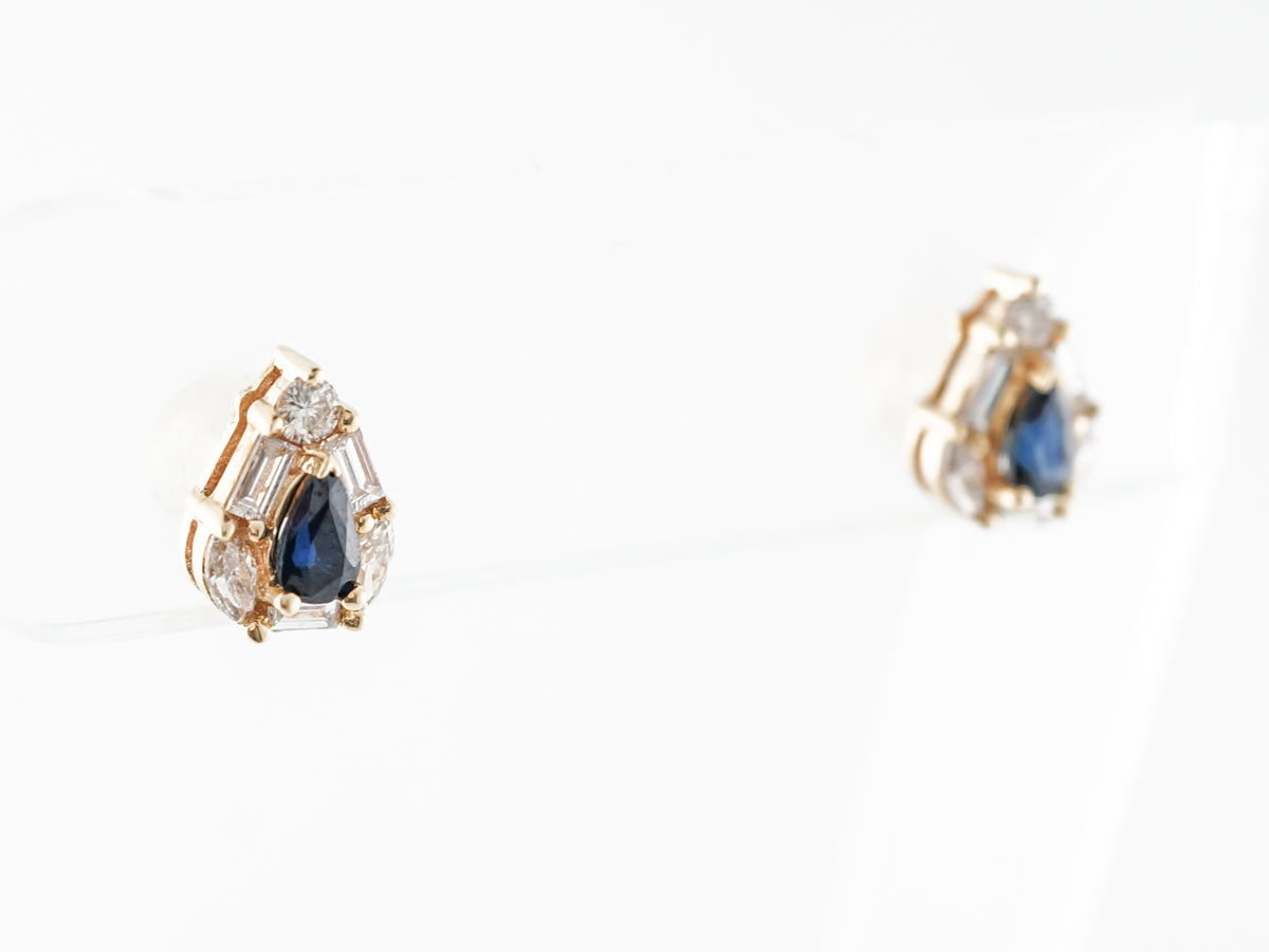 Pear Cut Sapphire & Diamond Earrings in 14k Yellow Gold