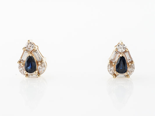 Pear Cut Sapphire & Diamond Earrings in 14k Yellow Gold