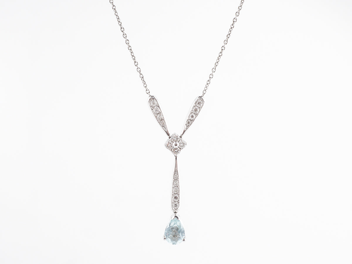 Pear Cut Aquamarine Necklace in 14k White Gold
