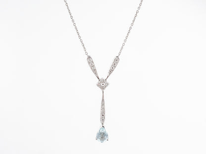 Pear Cut Aquamarine Necklace in 14k White Gold