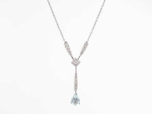 Pear Cut Aquamarine Necklace in 14k White Gold