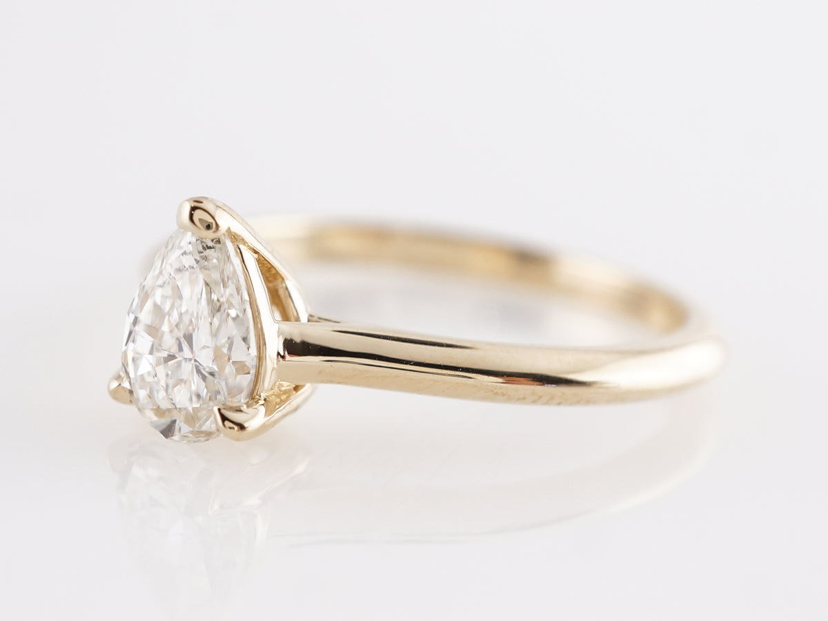Pear Cut Solitaire Diamond Engagement Ring in 14k Yellow Gold