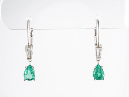 Emerald & Diamond Drop Earrings in 14k White Gold