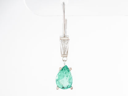 Emerald & Diamond Drop Earrings in 14k White Gold