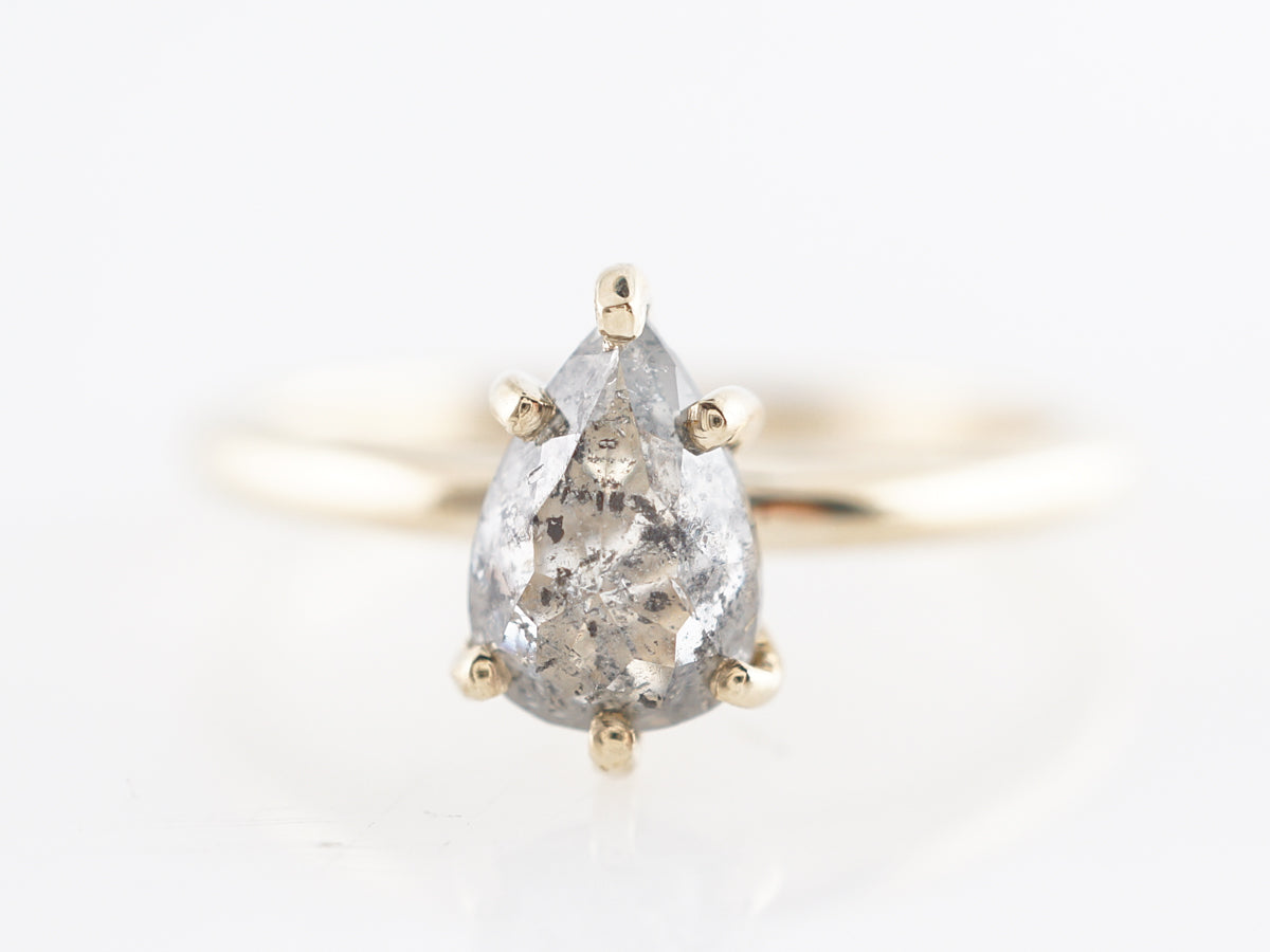 Pear Cut Grey Diamond Solitaire Engagement Ring in Yellow Gold