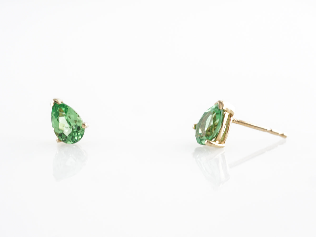 Pear Cut Tsavorite Garnet Earrings 14K Yellow Gold