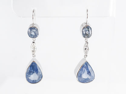 Sapphire & Diamond Dangle Earrings 18K White Gold