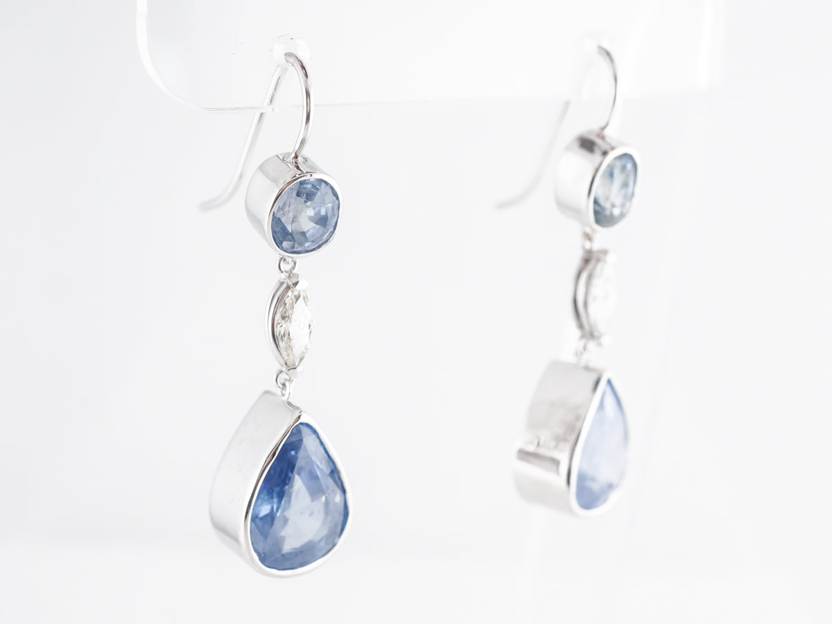 Sapphire & Diamond Dangle Earrings 18K White Gold