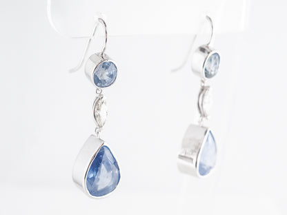 Sapphire & Diamond Dangle Earrings 18K White Gold